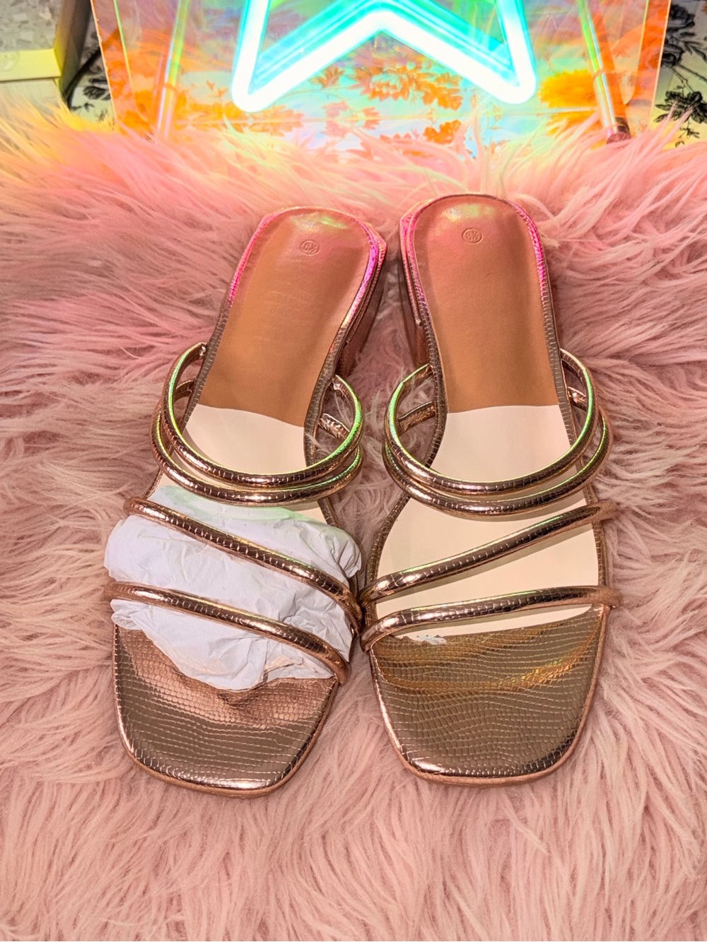 Women’s Rose Gold Strappy Slide Mules